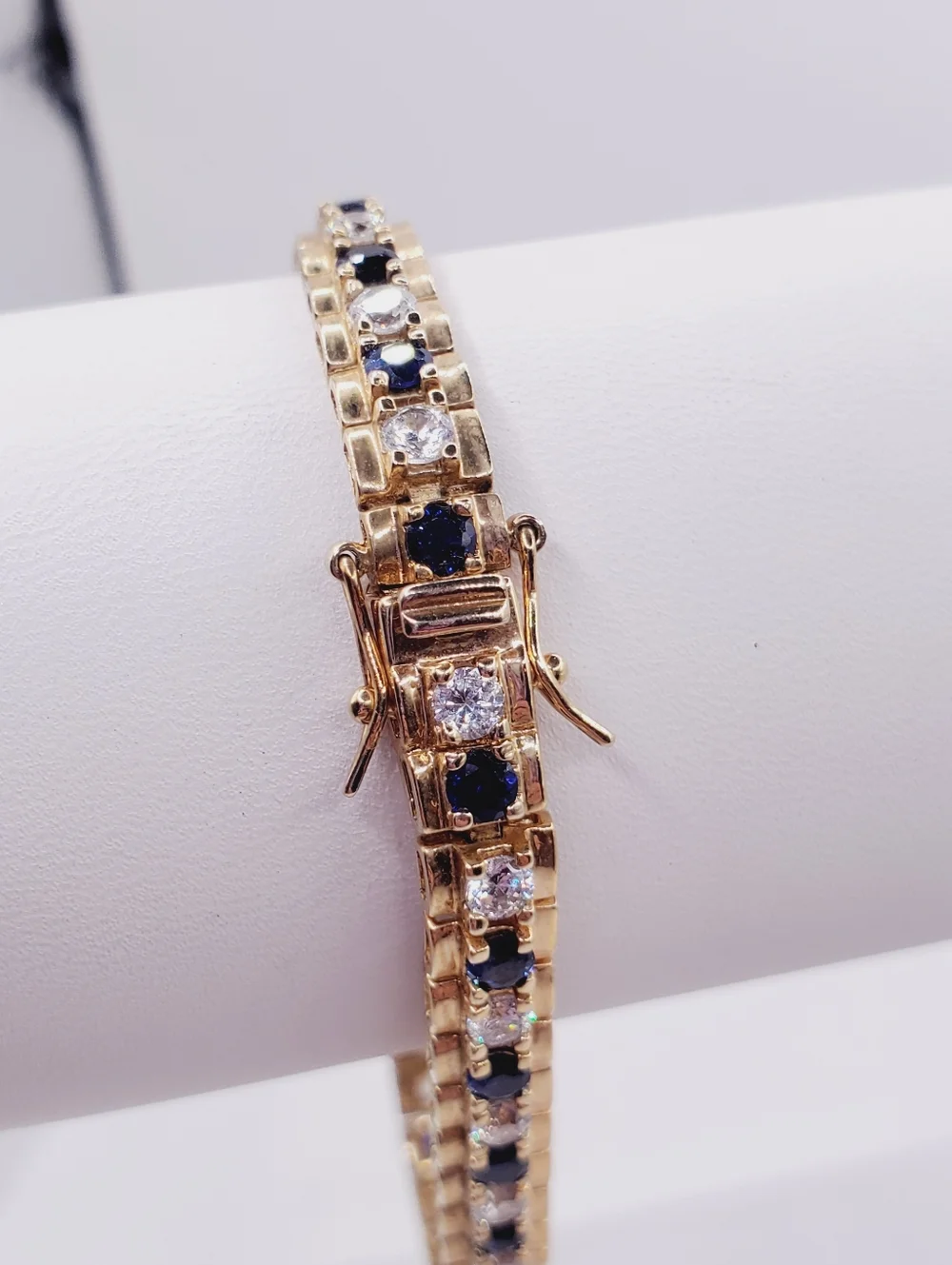 Classic Yellow Gold - 925 Sterling Silver Blue Sapphire Tennis Bracelet